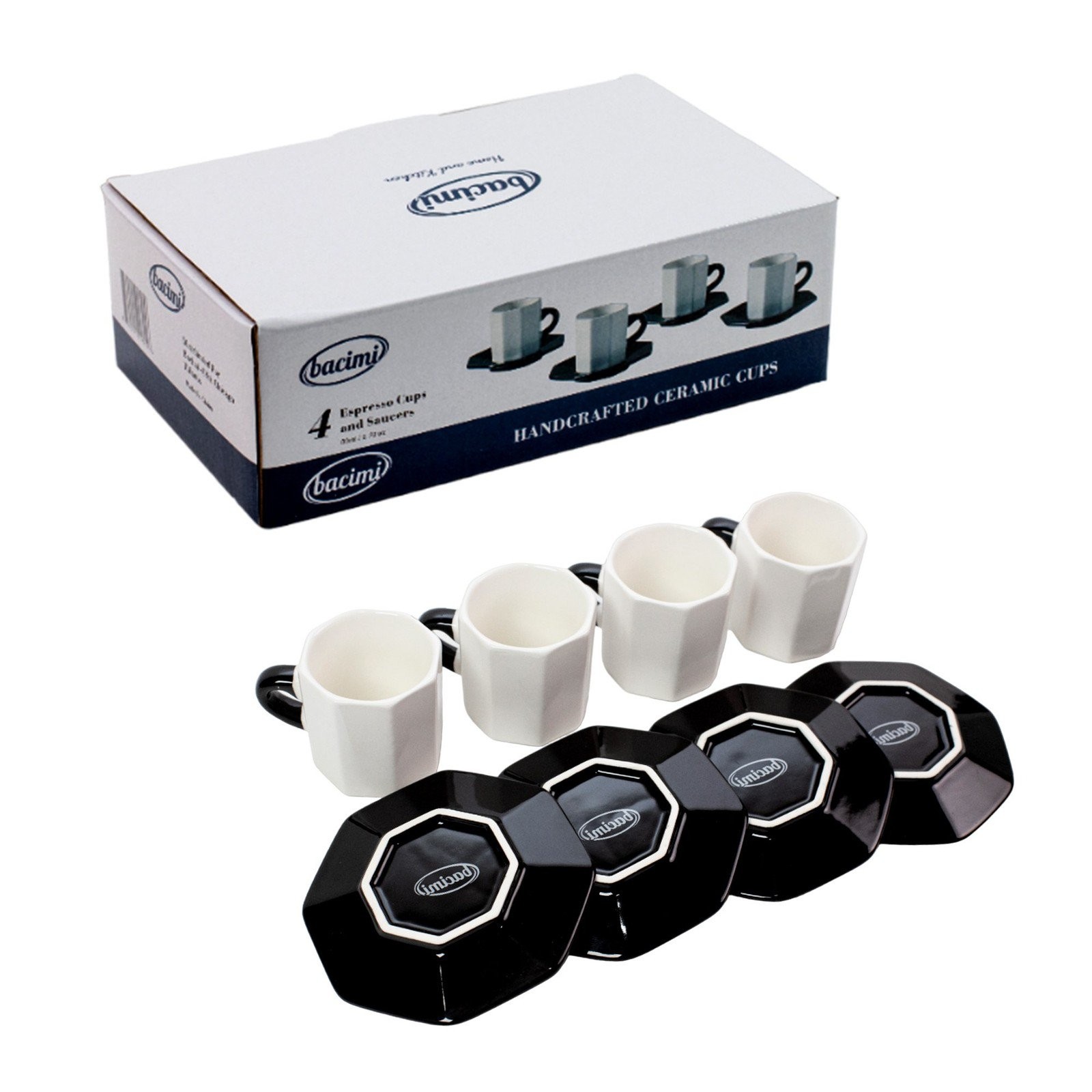 Bacimi Handcrafted Ceramic Octagon Espresso Cup W/ Saucers 2.70oz / 80ml 4 Pack gallery