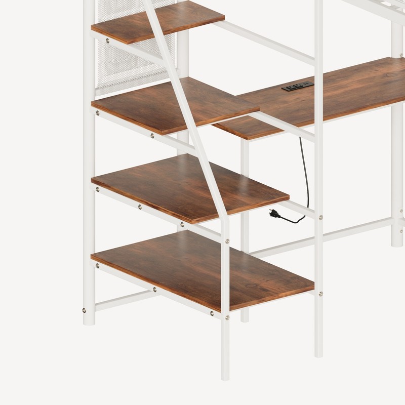 Full Size Metal Loft Bed w/Charging Station and LED Light for Bedroom Dormitory gallery