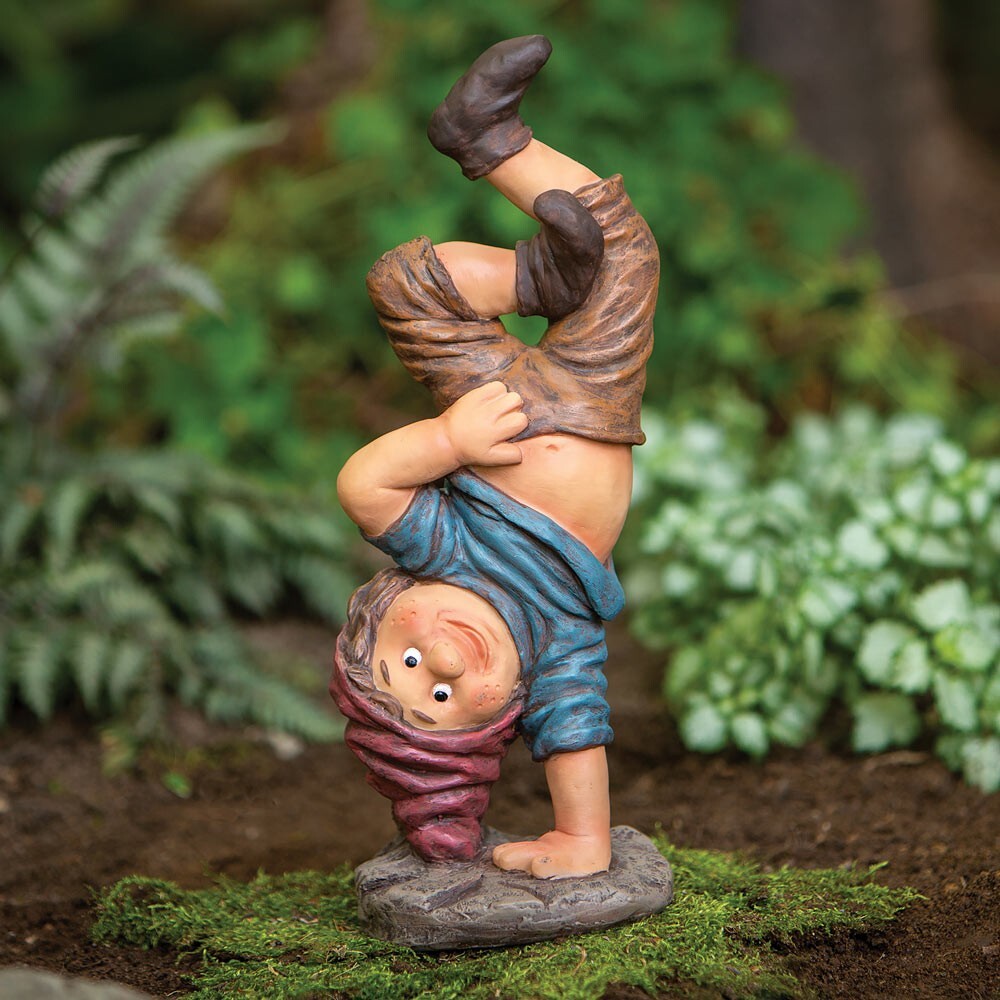 Fun-Loving One-Arm Handstand Woodland Elf Garden Statue gallery
