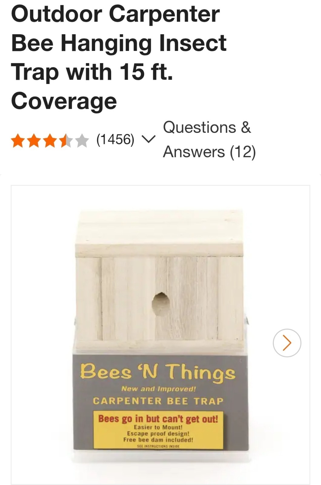 3-pack Bees 'N Things Outdoor Carpenter Bee Traps Wood Catch & Release NEW gallery