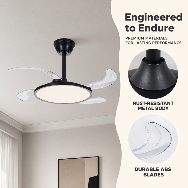 42 inch Remote Control Low Profile Black Retractable LED Ceiling Fan with Light gallery