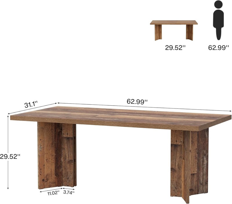 63- Inch Rectangular Dining Table Farmhouse Wooden Kitchen Table for 4-6 People gallery