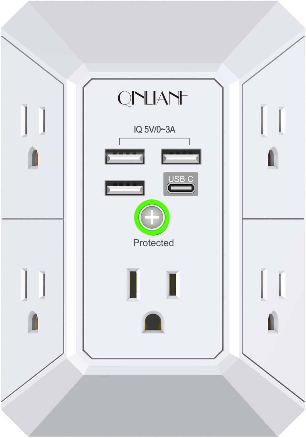 Multi Plug Outlet Surge Protector - POWSAF 5 Outlet Extender with 4 USB Ports(2 gallery