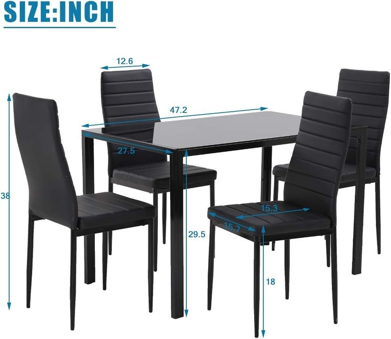 New Dining Room Table Set 5-Piece Kitchen with 4 Faux Leather Metal Frame Chairs gallery