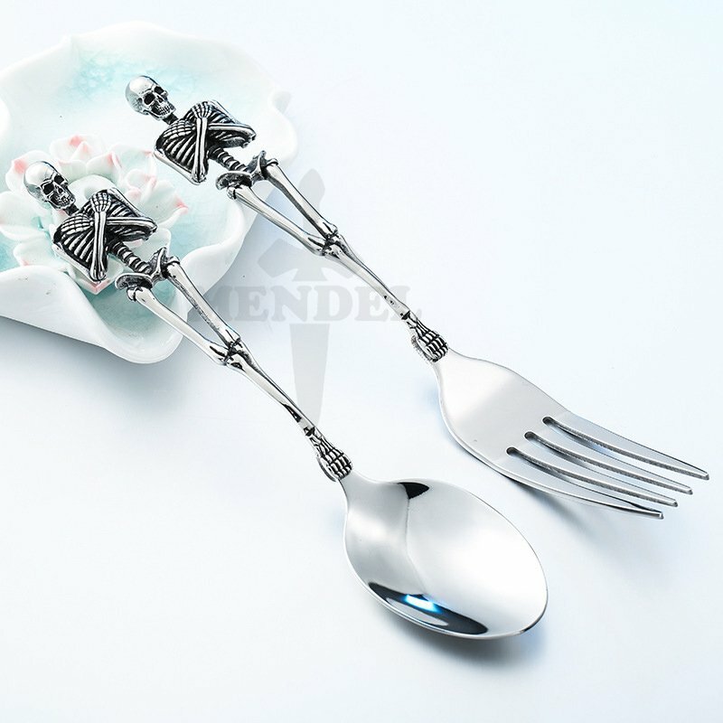 Stainless Steel Halloween Kitchen Gothic Skull Fork Spoon Silverware Decor Item gallery