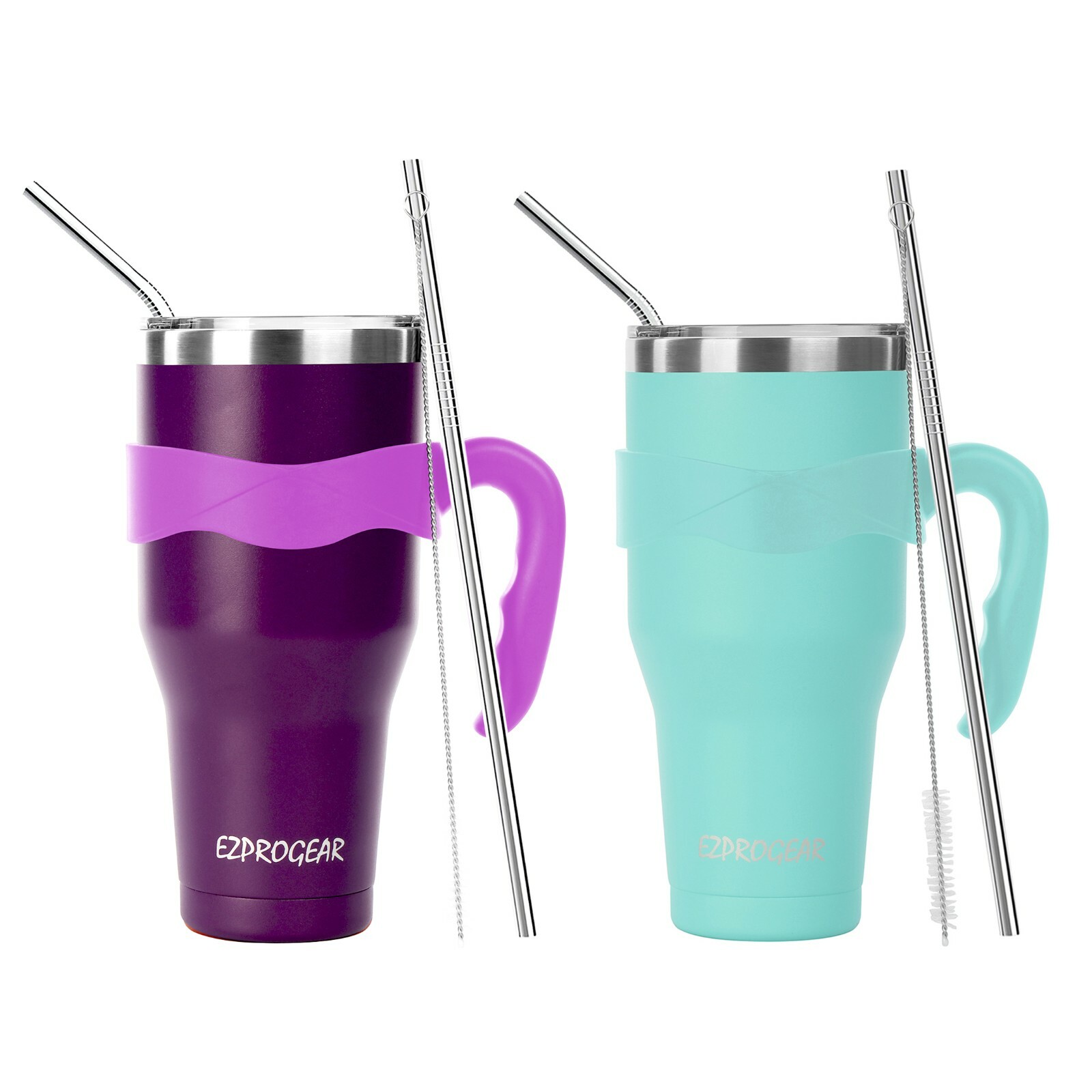 Ezprogear 40 oz 2-pack Stainless Steel Beer Tumbler Insulated w/ Handle & Straws gallery