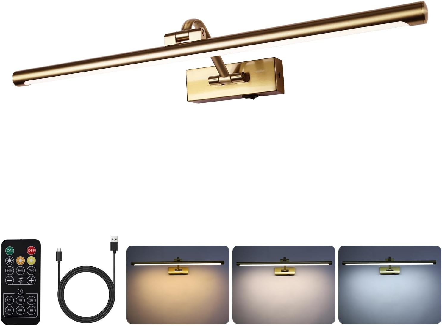 5W LED Picture Light with Remote Brass Rechargeable Wall Art Lighting 23.6 Inch gallery