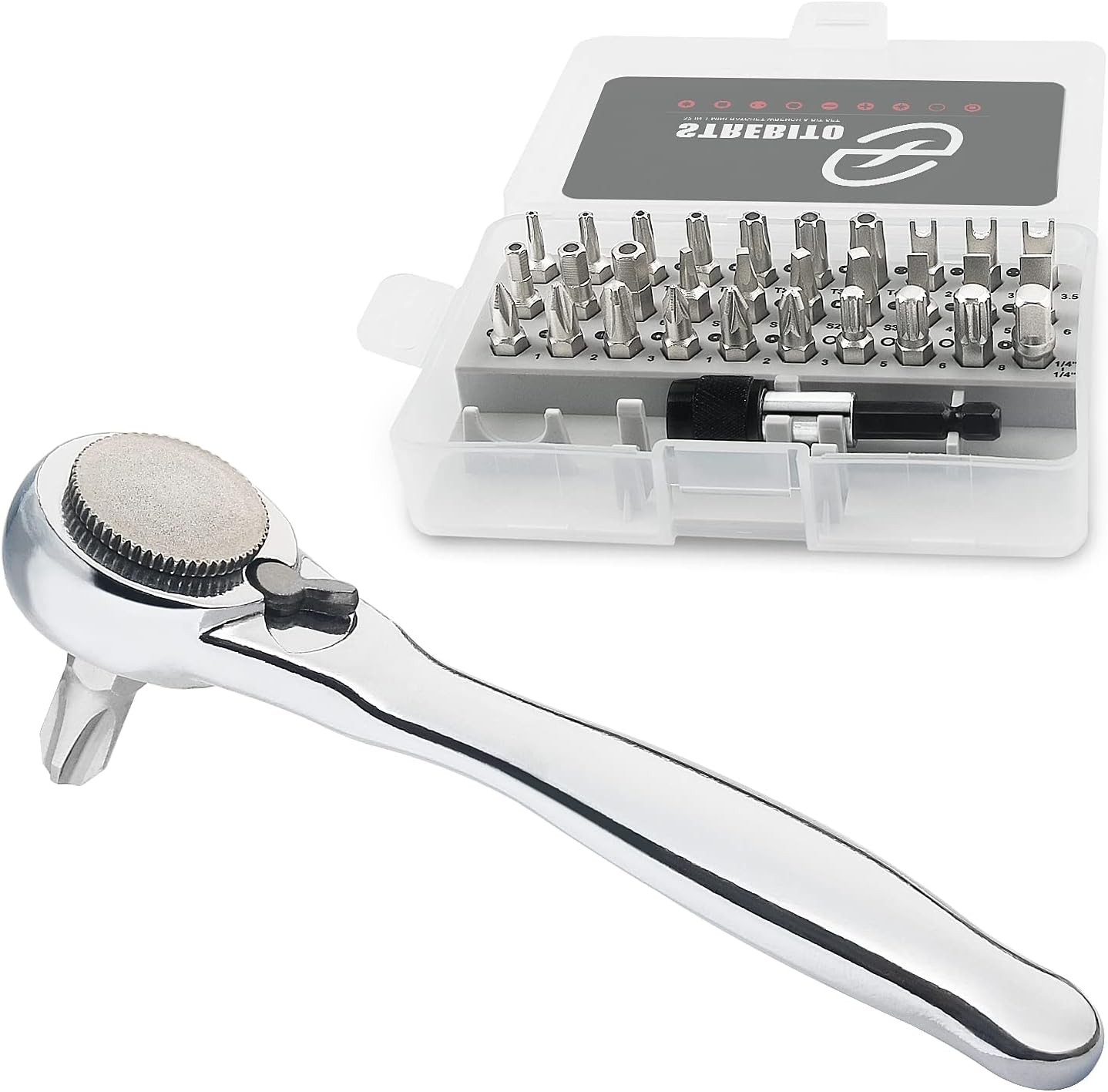 32-in-1 Mini Right Angle Screwdriver Set with 1/4" Ratchet and Magnetic Bits gallery