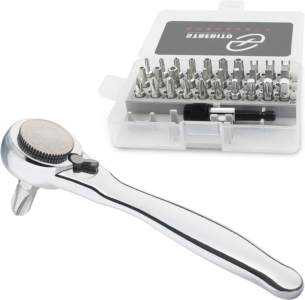 32-in-1 Mini Right Angle Screwdriver Set with 1/4" Ratchet and Magnetic Bits