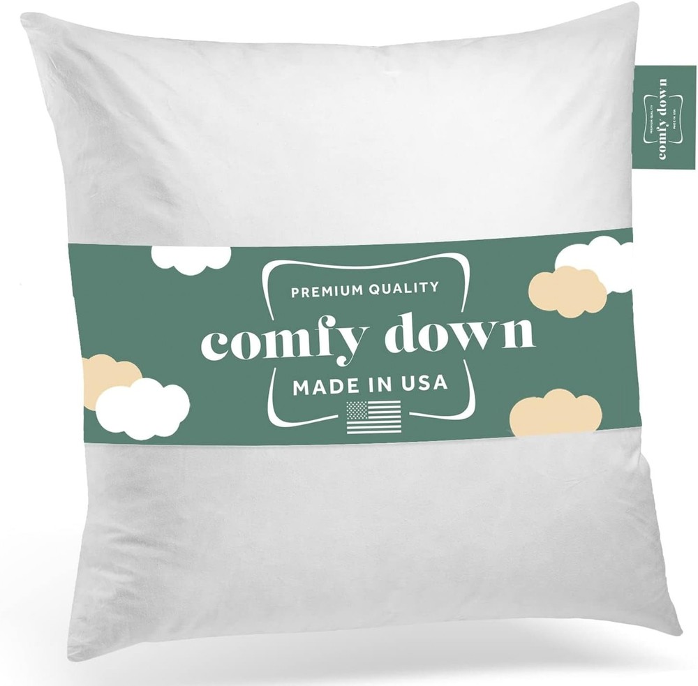 ComfyDown 22x22 Down Feather Throw Pillow Insert Cotton Cover USA
