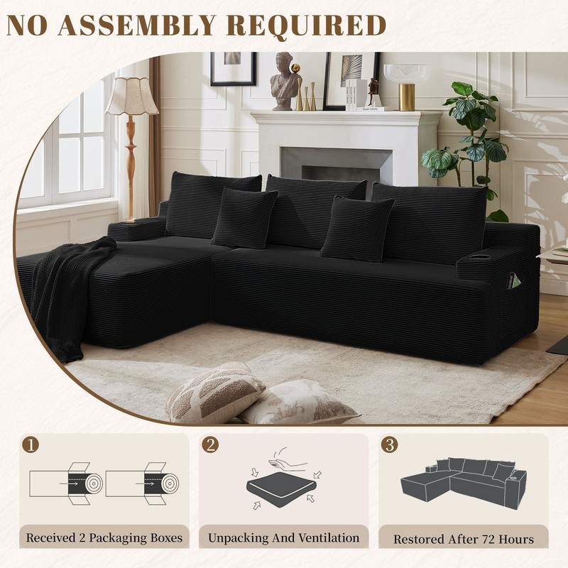 L-Shaped Modular Sectional Sofa Set Corduroy Couch for Living Room with Chaise gallery