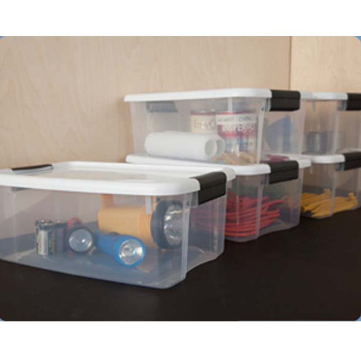Sterilite 18 Qt Clear Plastic Stackable Storage Bin w/ White Latch Lid, (6 Pack) gallery
