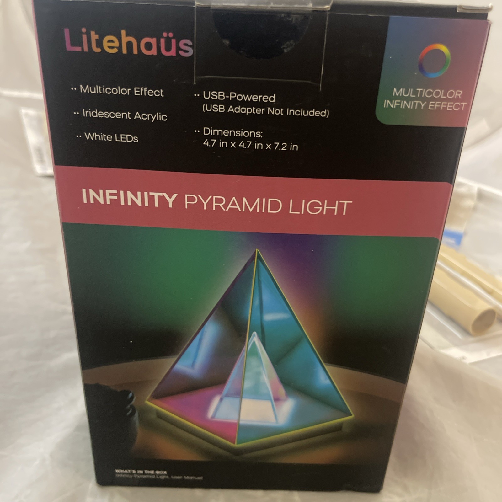 7.7 in. Iridescent Acrylic Indoor Infinity Table Light Pyramid New Sealed Box gallery