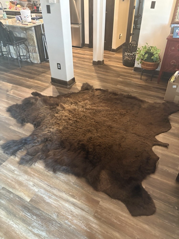 Genuine Buffalo Hide Rug with Tail Extra Large, 8.4 Ft