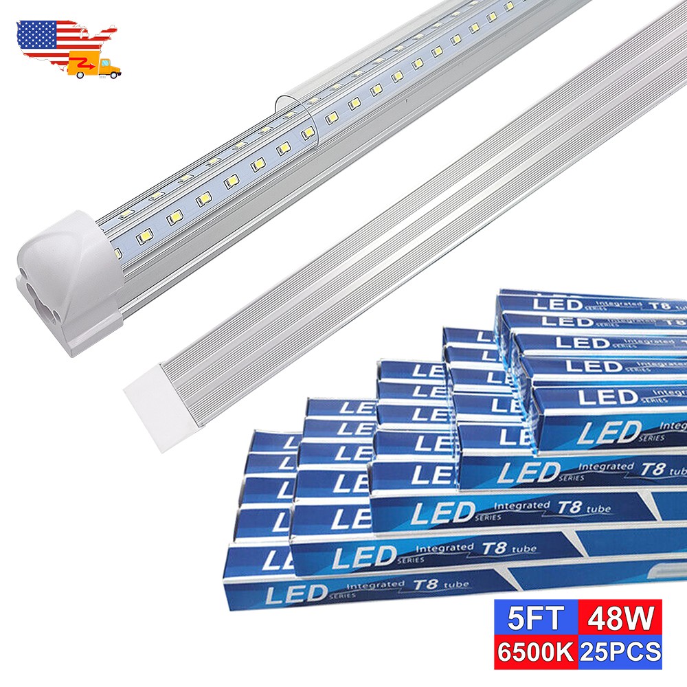 25 Pack T8 Integrated Led Tube Light Bulb 5Ft 48W 6500K 6200Lm Linkable Shop Led gallery