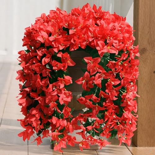 2 PCS Bougainvillea Artificial Faux Flowers Plants Red Bougainvillea (2 Pcs) gallery
