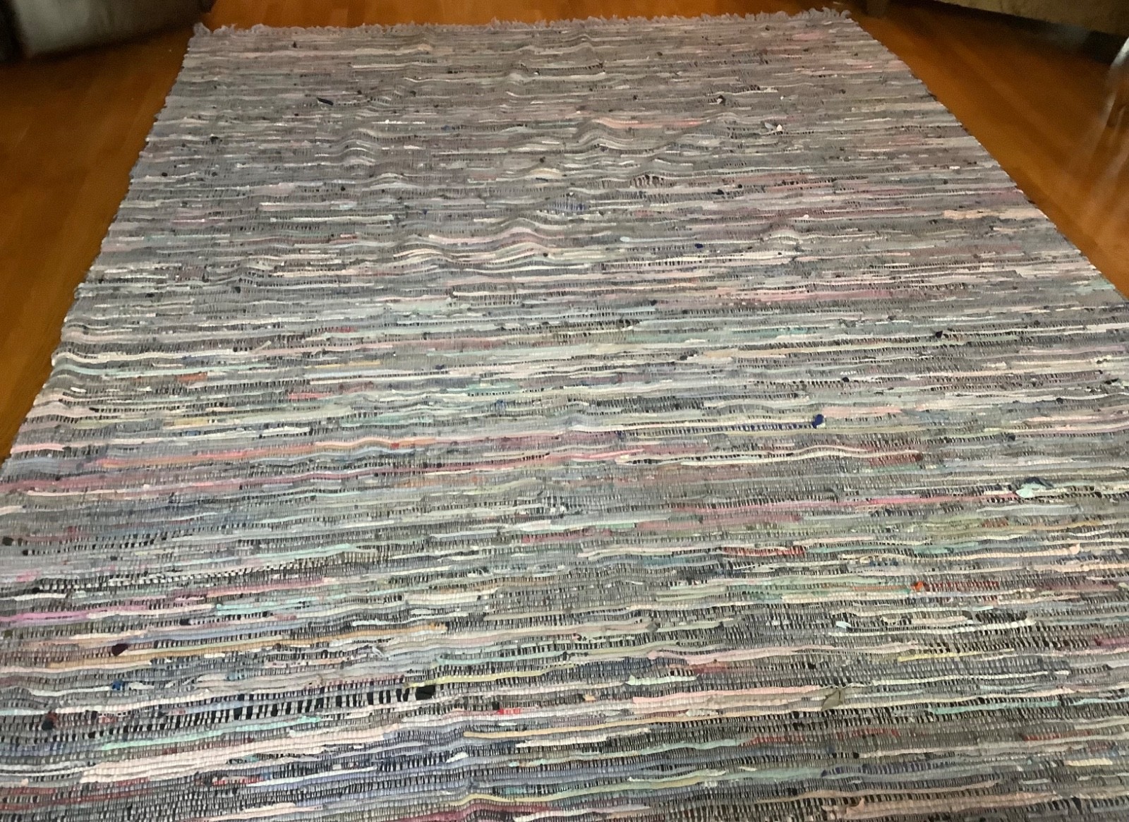 Vintage Hand Loomed Rag Rug 8' x 10 ' Colorful Stripe Farmhouse Woven Textile gallery