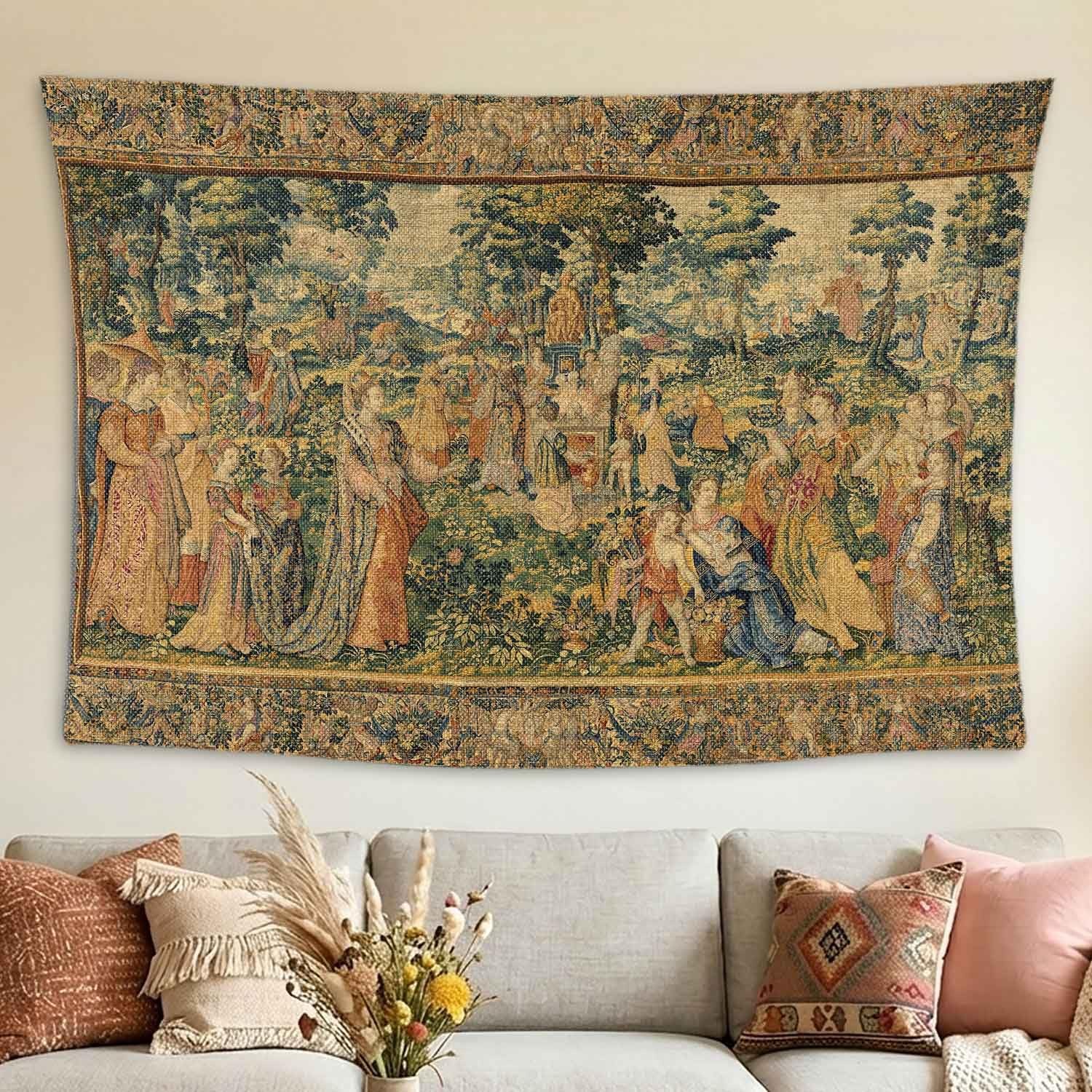 LATETOMT Renaissance Medieval Tapestry, Vintage European Garden Scene Wall Ta... gallery