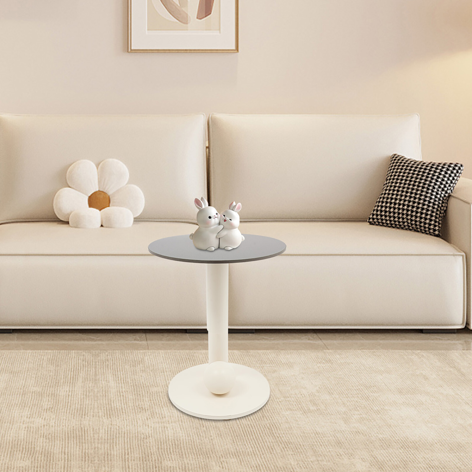 45x55cm Coffee Table for Living Room Circle Center Table Black and Apricot gallery