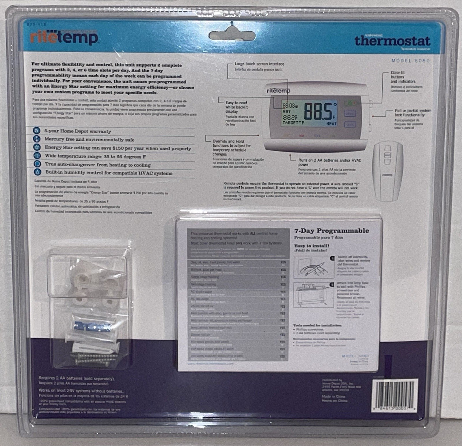 RiteTemp 6080 7-Day Programmable Universal Thermostat With Remote Brand New gallery
