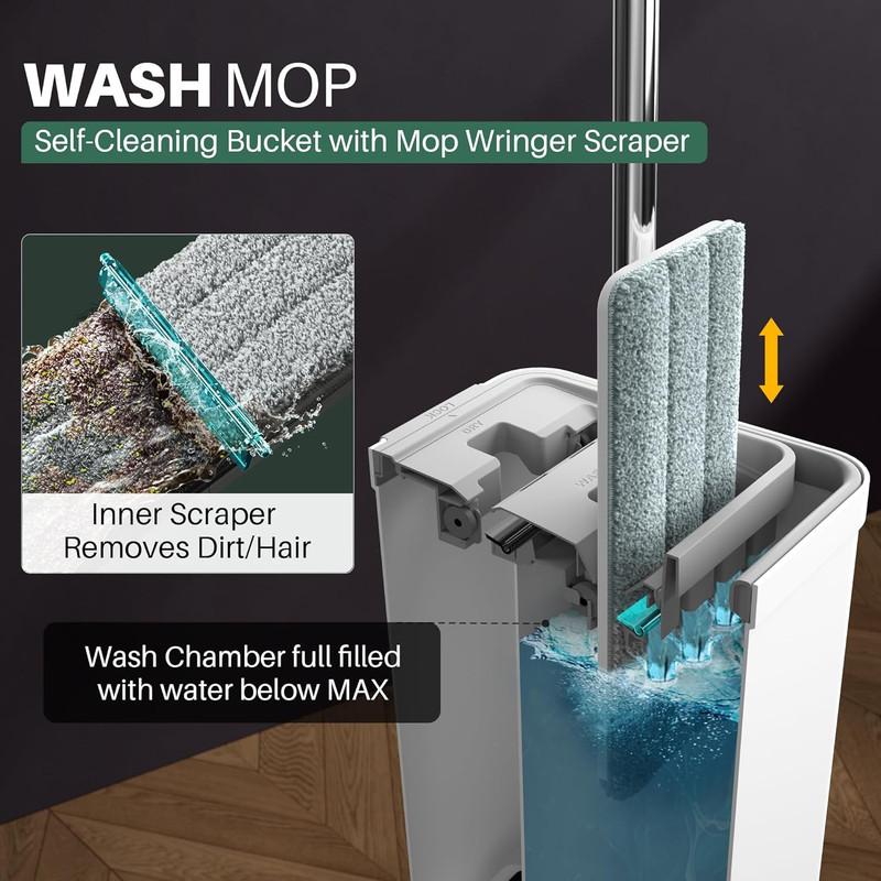 Flat Mop System, Microfiber Mop and Bucket Set, White, Commercial & Household Us gallery