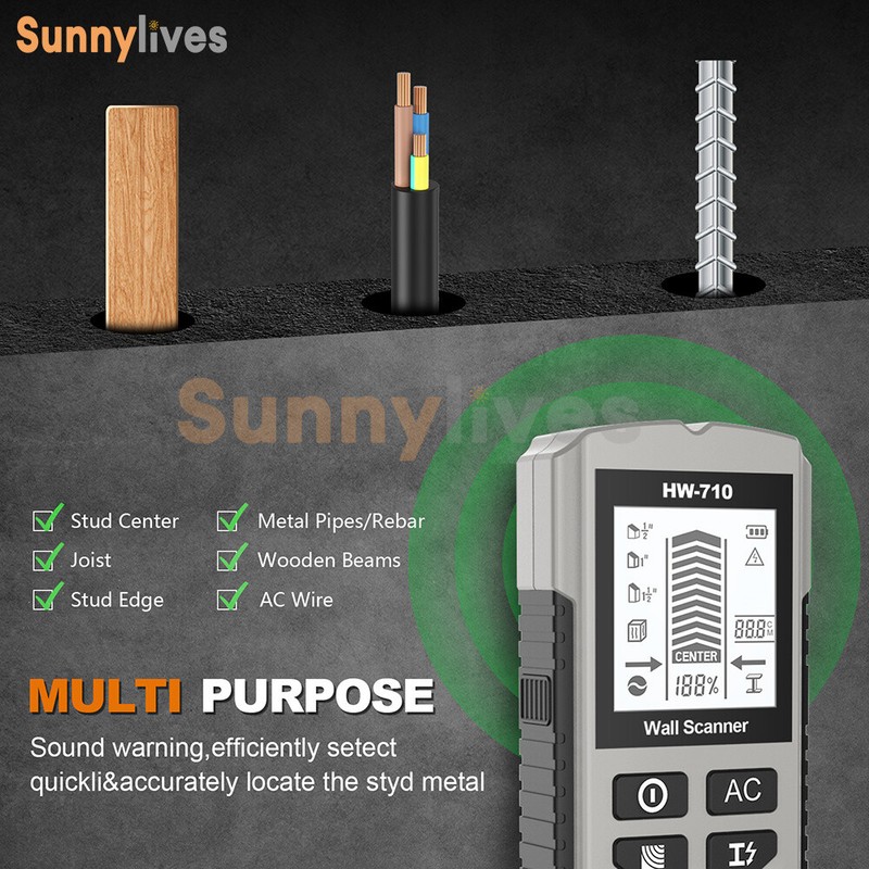 Stud Finder 6 in 1 Multi-Function Wall Stud Scanner Sensor Detector LCD Display gallery