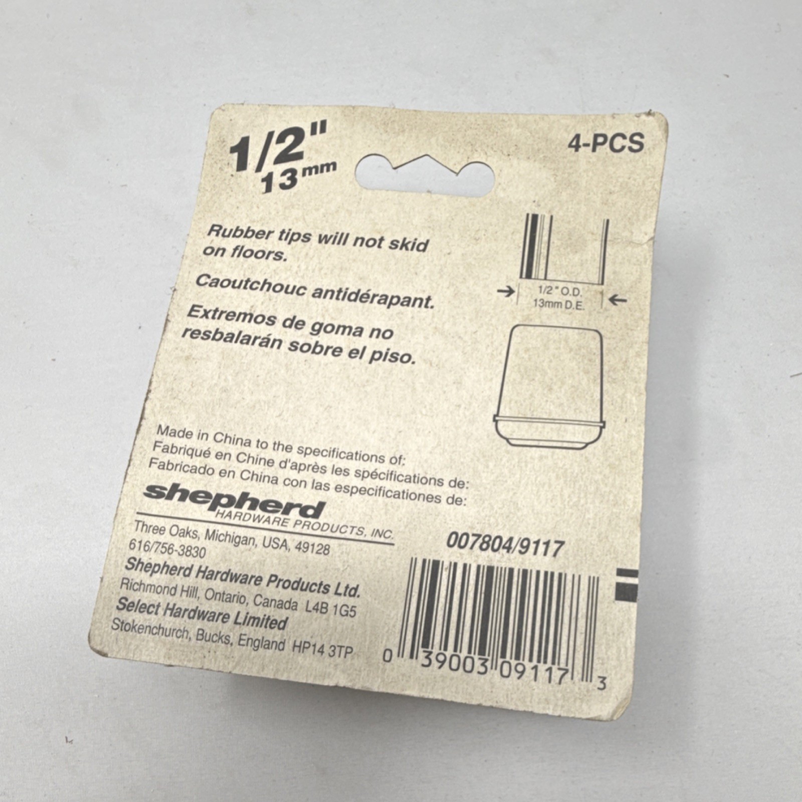 Shepherd Hardware Beige Rubber Chair/Table Leg Tips 1/2" Non-Skid 4-Pack gallery