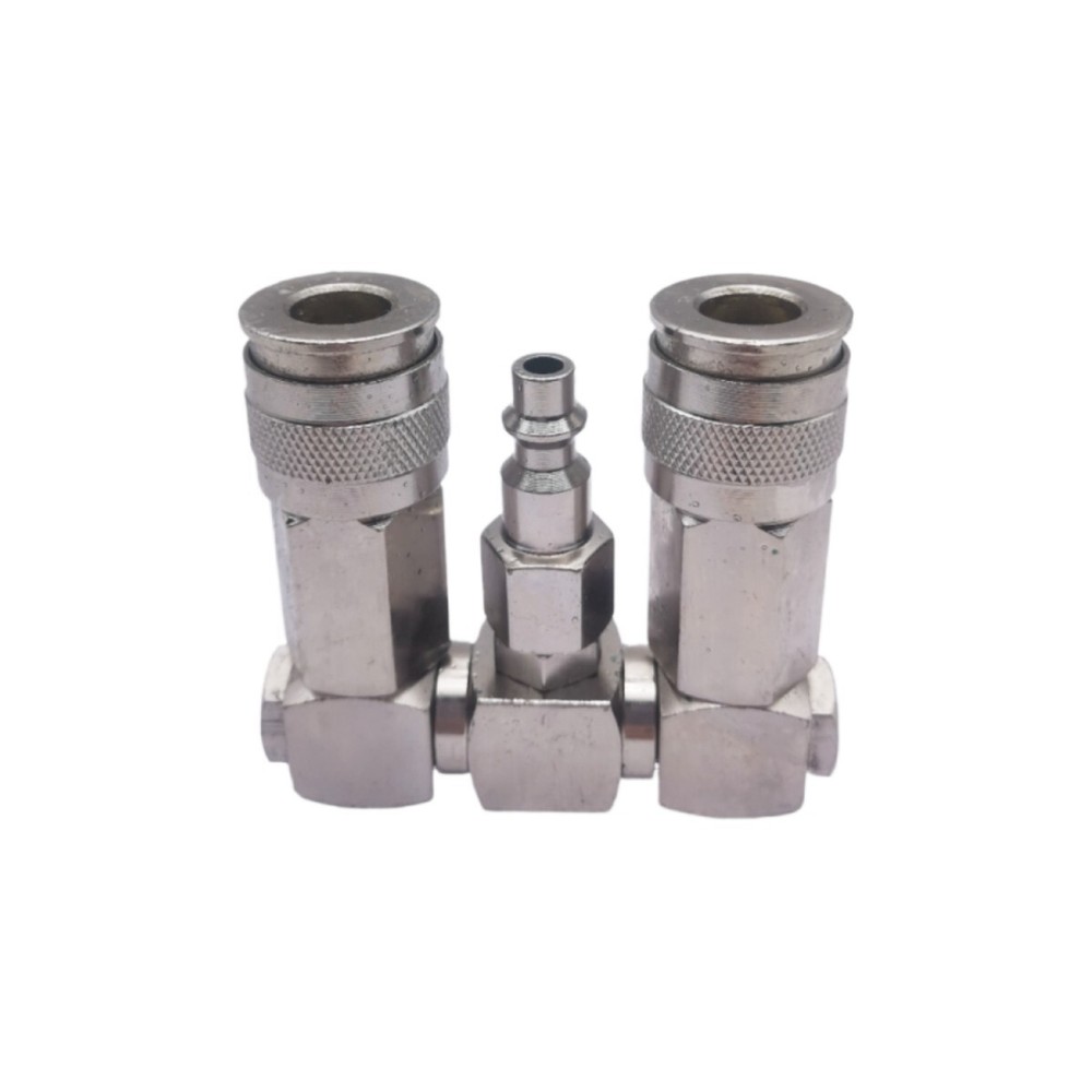 Two Way Air Hose Compressor Swivel Splitter 1/4" NPT 360 Degrees Connector NEW
