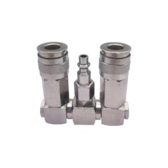 Two Way Air Hose Compressor Swivel Splitter 1/4″ NPT 360 Degrees Connector NEW