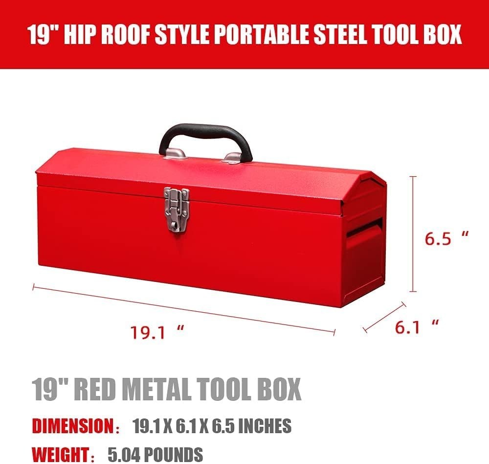 19" Portable Metal Tool Box Storage Tray Bin Workshop Tool Parts Organizer RED gallery