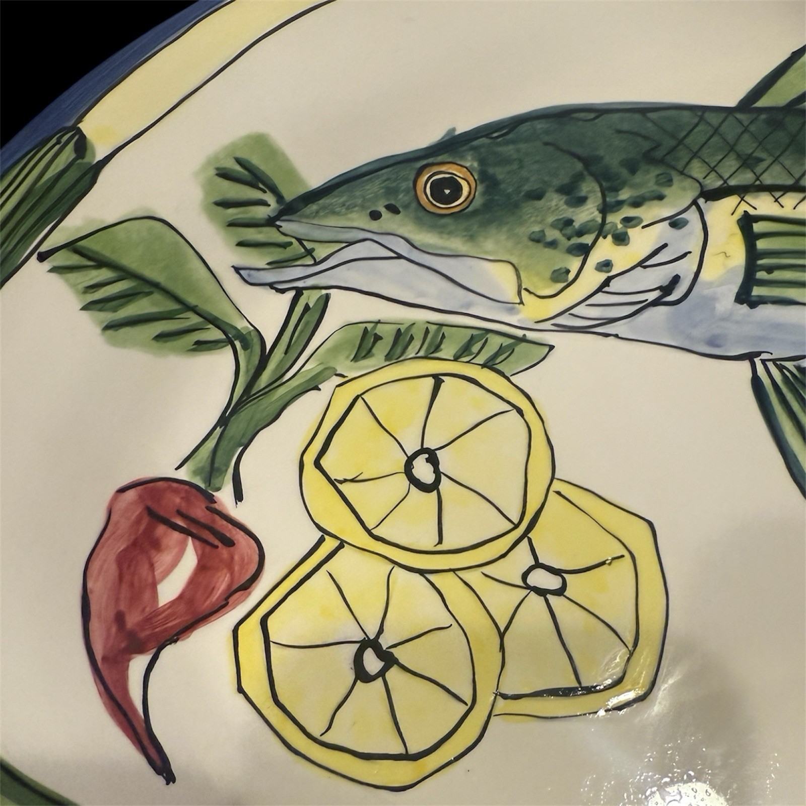 Vtg Lrg Serving Platter Handcrafted Fish Ceramic Tika Lotus Seafood Lemon Pasta gallery