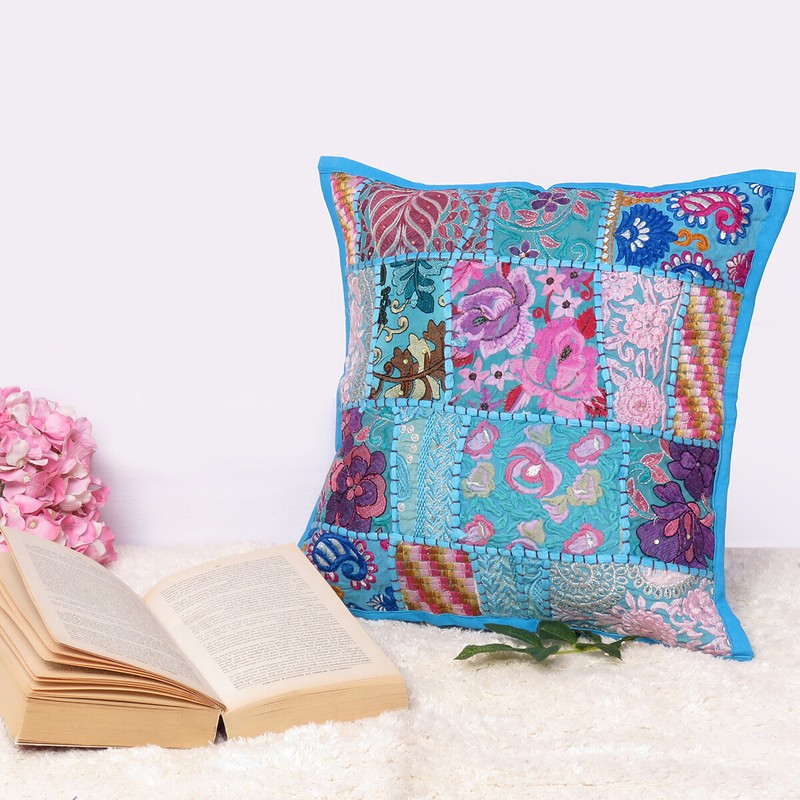 16x16 Cushion Cover Patchwork Pillow Case Indian Handmad Sofa Decor Embroidered gallery