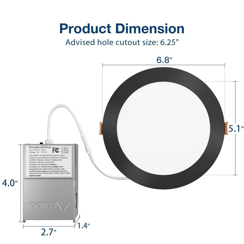 24 Pack 6-Inch Black LED Panel Light, 5CCT 2700K-5000K, 12W 1050LM, Dimmable gallery