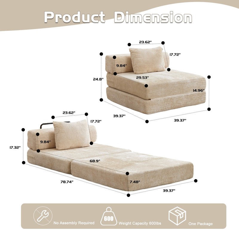 Compression Sofa,Convertible Floor Sofa Bed with Fixed-Shape Frame,Single Seater gallery