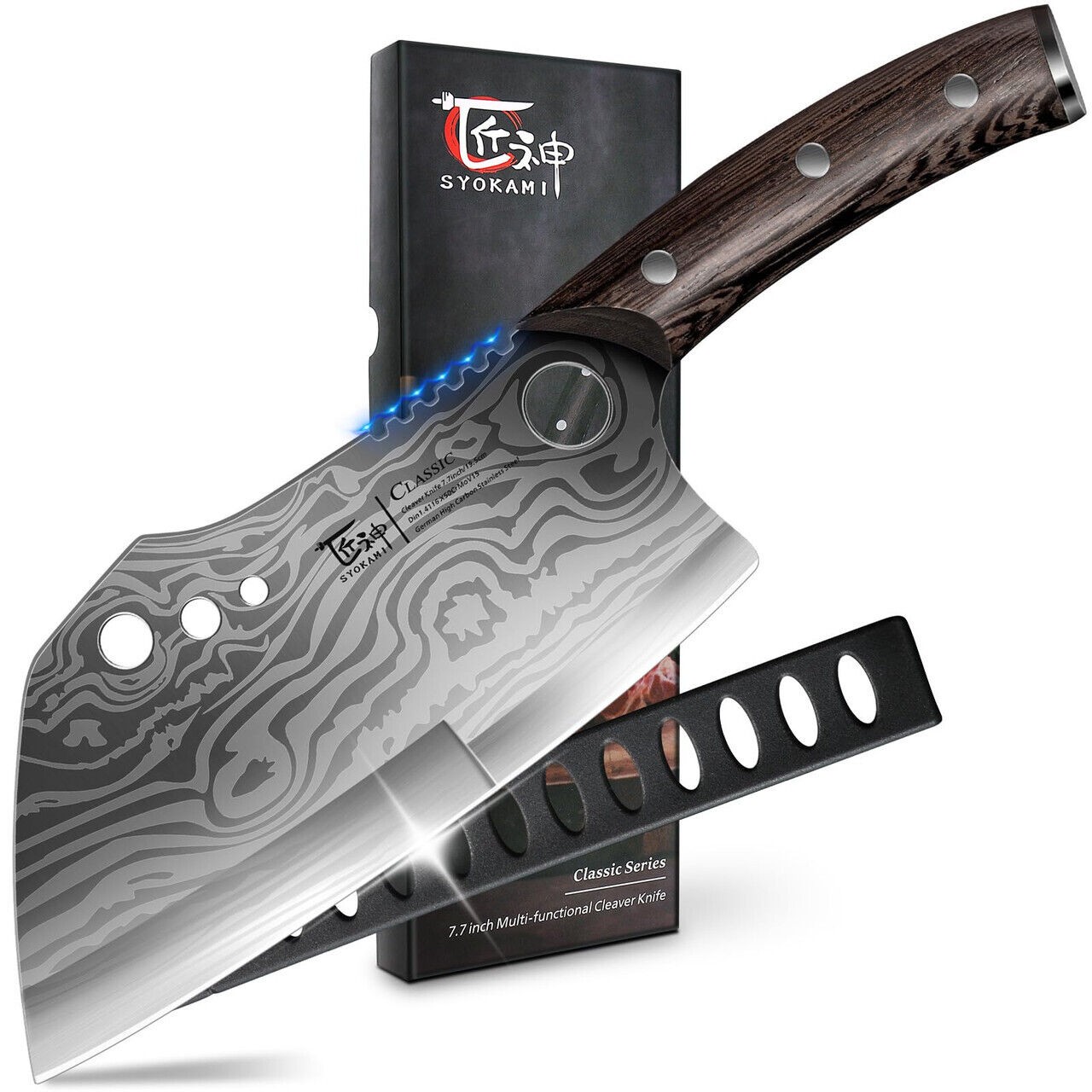 SYOKAMI Meat Cleaver Chef Knife with Sheath, 7.7 Inch Butcher Knife with Herb St gallery