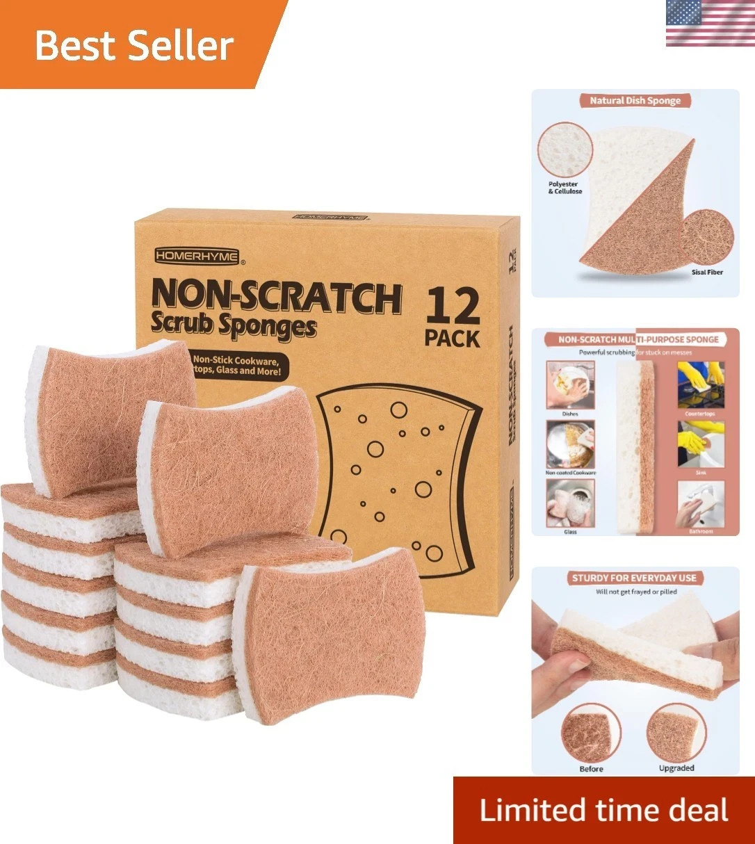 12pcs Kitchen Sponge Natural Biodegradable Eco-Friendly Dish Sponges for Kitchen gallery