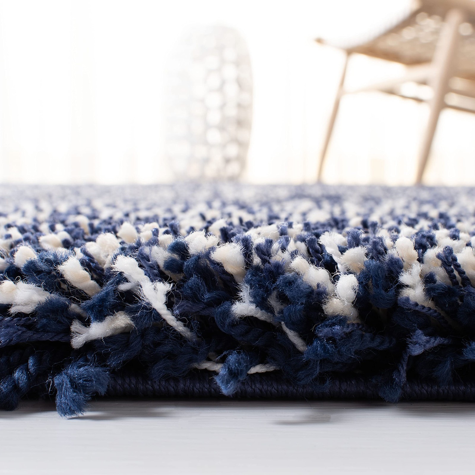Hudson Shag Collection Accent Rug - 2' x 3', Navy & Ivory, Non-Shedding & Eas... gallery