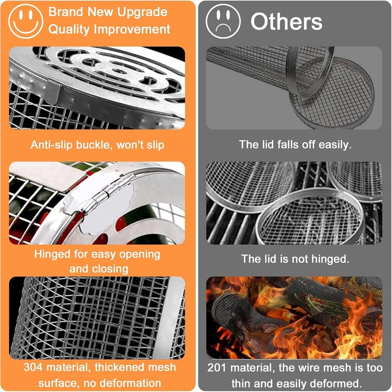 2pcs Rolling Grill Basket Removable Handles for Outdoor BBQ Barbecue Grill Mesh gallery
