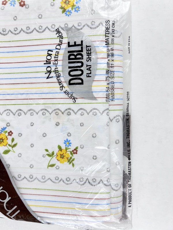 NIP vintage 70s THOMASTON DOUBLE FLAT SHEET 80s 81” x 96” USA NOS flower gallery