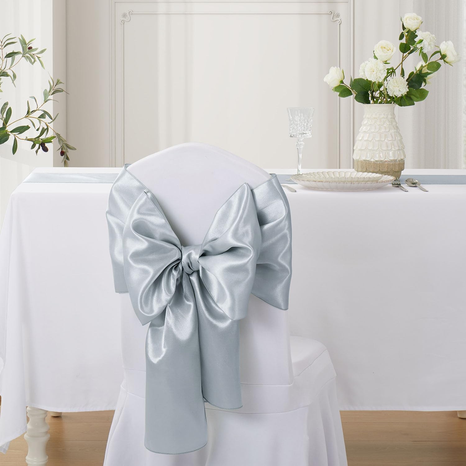 2 PCS Silver Table Runner 12x108 Inch Long Satin SilkLike Smooth Decor gallery