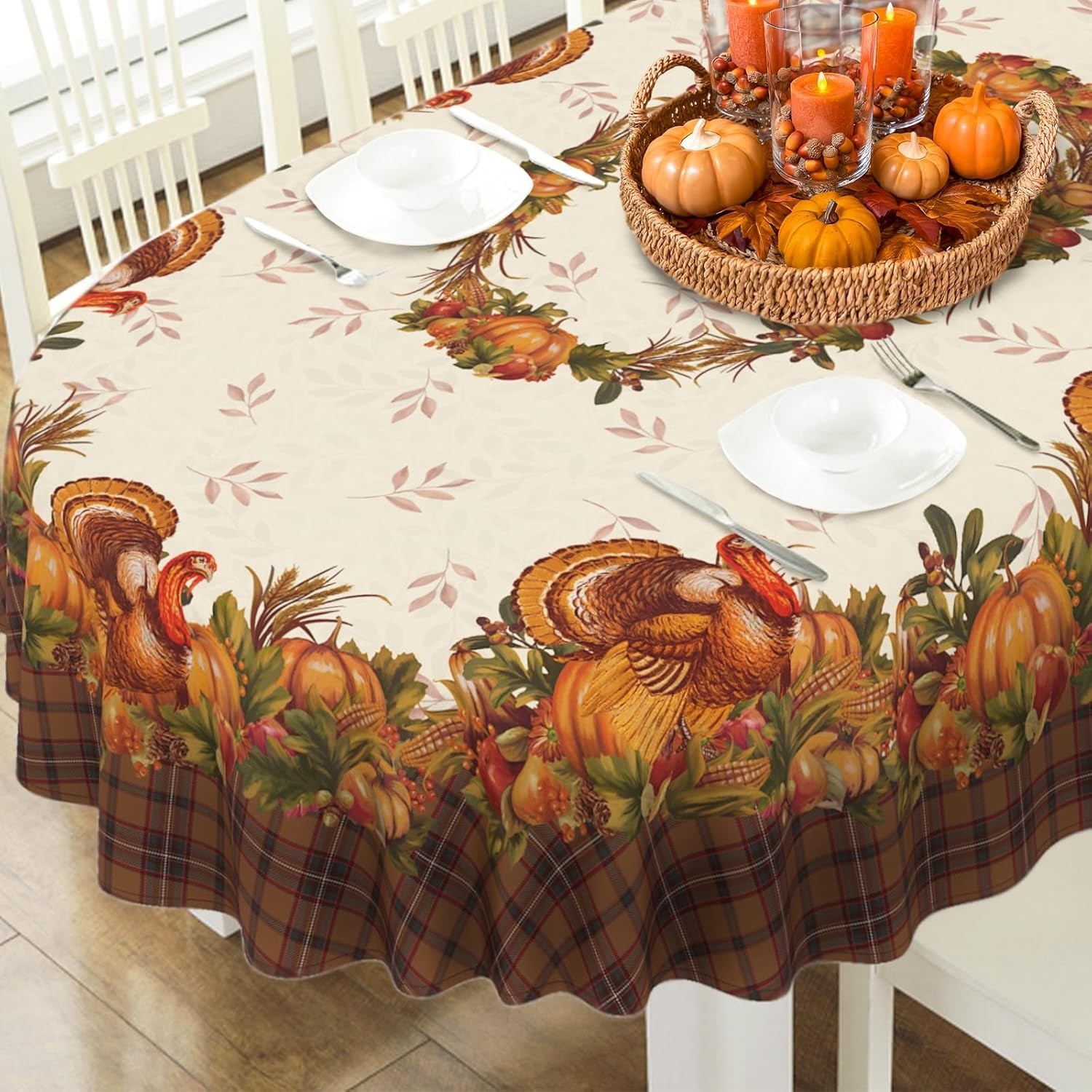 Vintage Thanksgiving Pumpkin Tablecloth for Kitchen - 54" x 72" Oval gallery