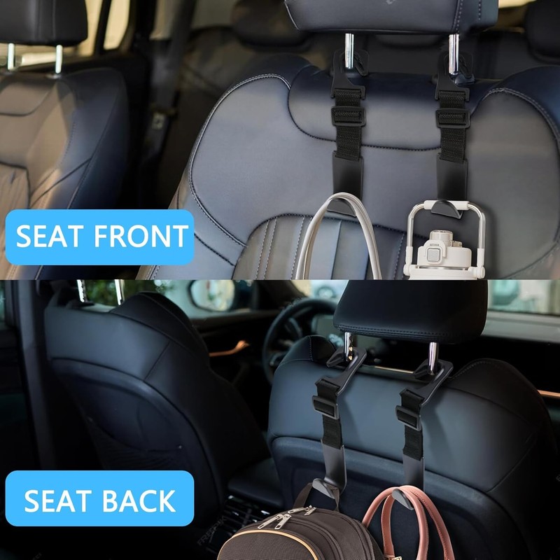 4-Piece Adjustable Car Headrest Hook Organizer, Universal Storage Hanger for Han gallery