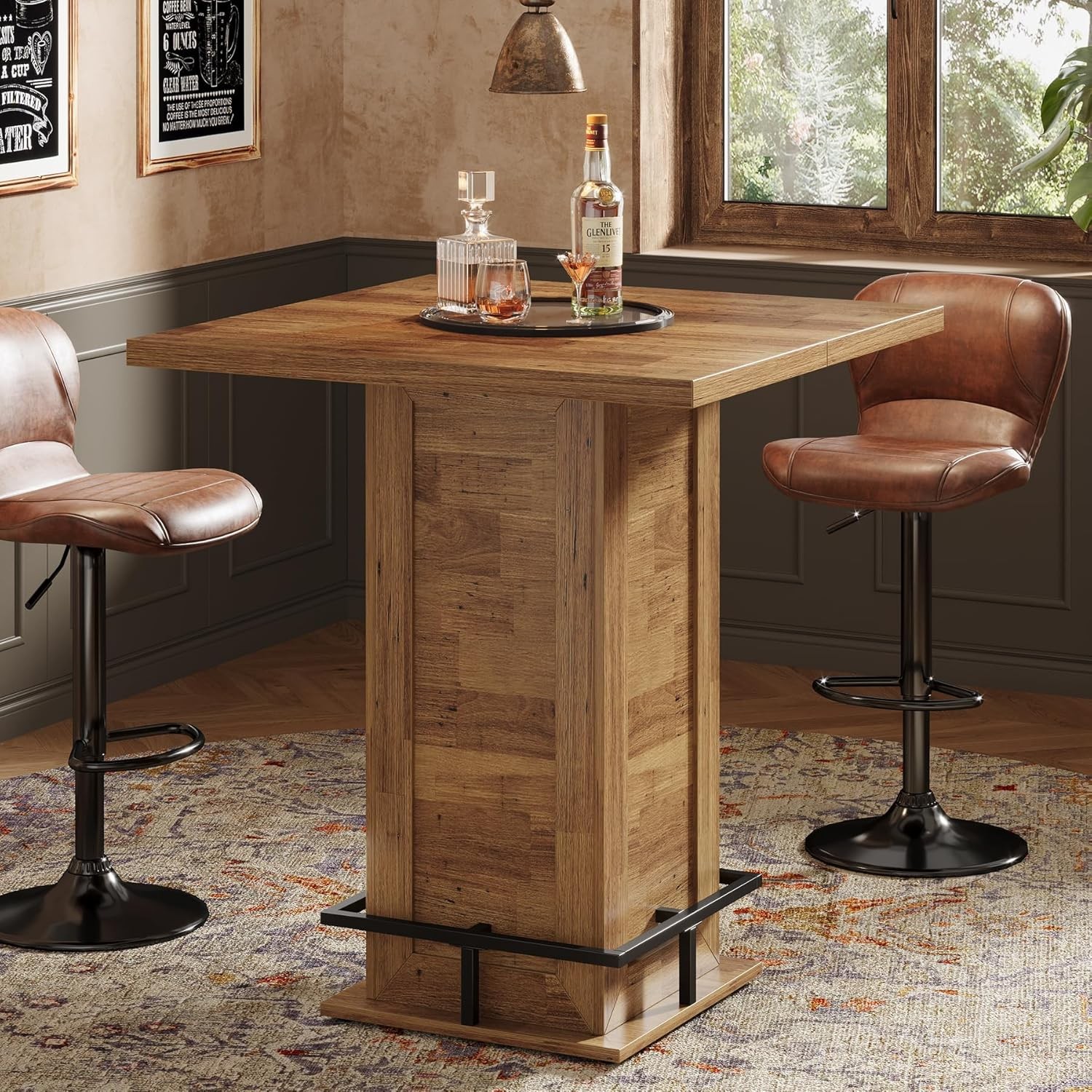 39.4" H Square Bar Table, Industrial High Top Pub Cocktail Table for Home Bistro gallery