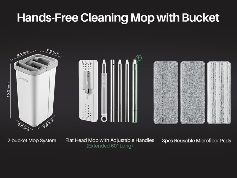 Flat Mop System with Wringer Bucket, White, Microfiber Floor Cleaning Set for... gallery