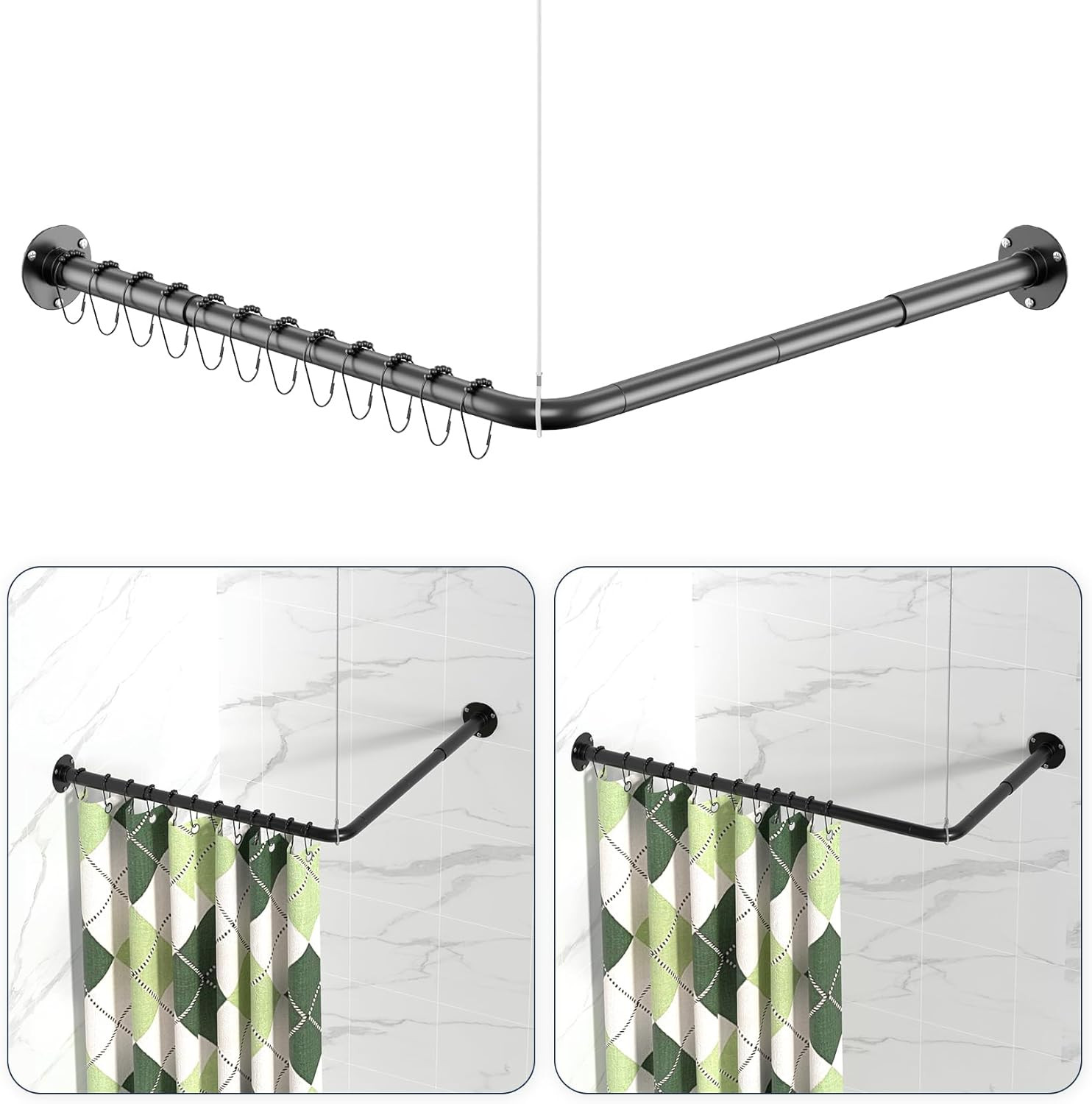 L Shaped Shower Curtain Rods Adjustable (23''-69'' X 23''-69'') Corner Shower Ro gallery