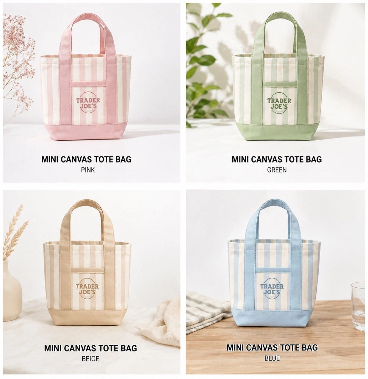 Trader Joe’s Limited Edition 2026 Drop Mini Stripe Canvas Tote Bag NEW US STOCK gallery