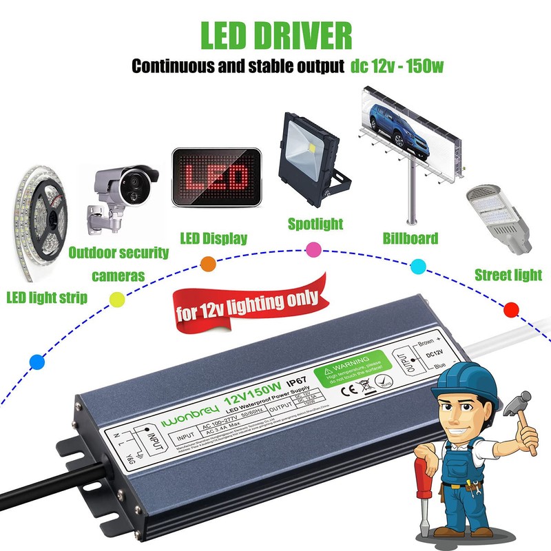 LED Driver 150 Watts Waterproof IP67 AC 110-260V to 12V 12.5A Low Voltage Tra... gallery