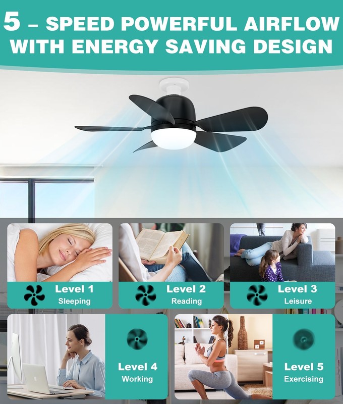 Ceiling Fan with Light&Remote E26/E27 Base 3 Colors 3000K-6500K 1800 Lumens 21in gallery