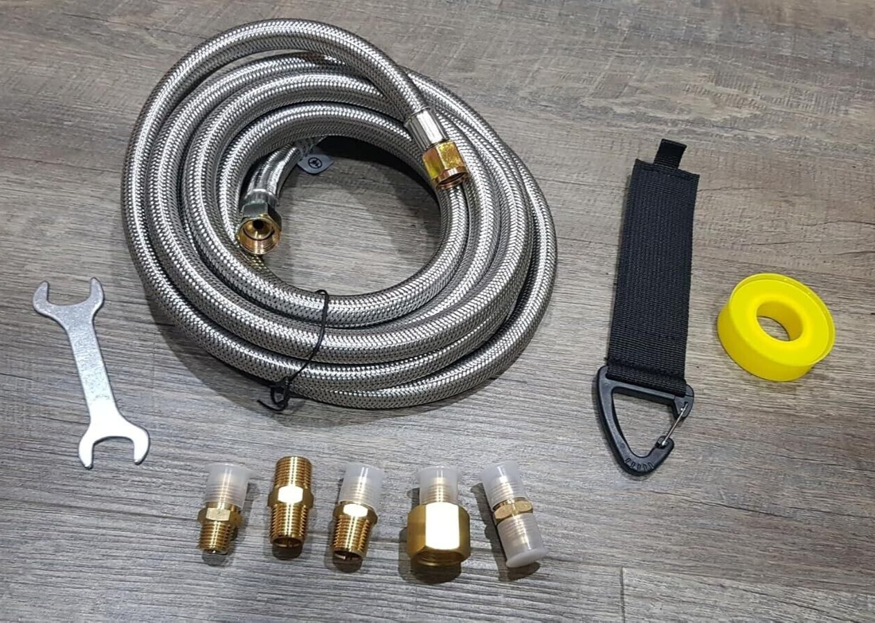 12FT Stainless High Pressure Braided Propane Hose Extension w/Conversion Couplin gallery
