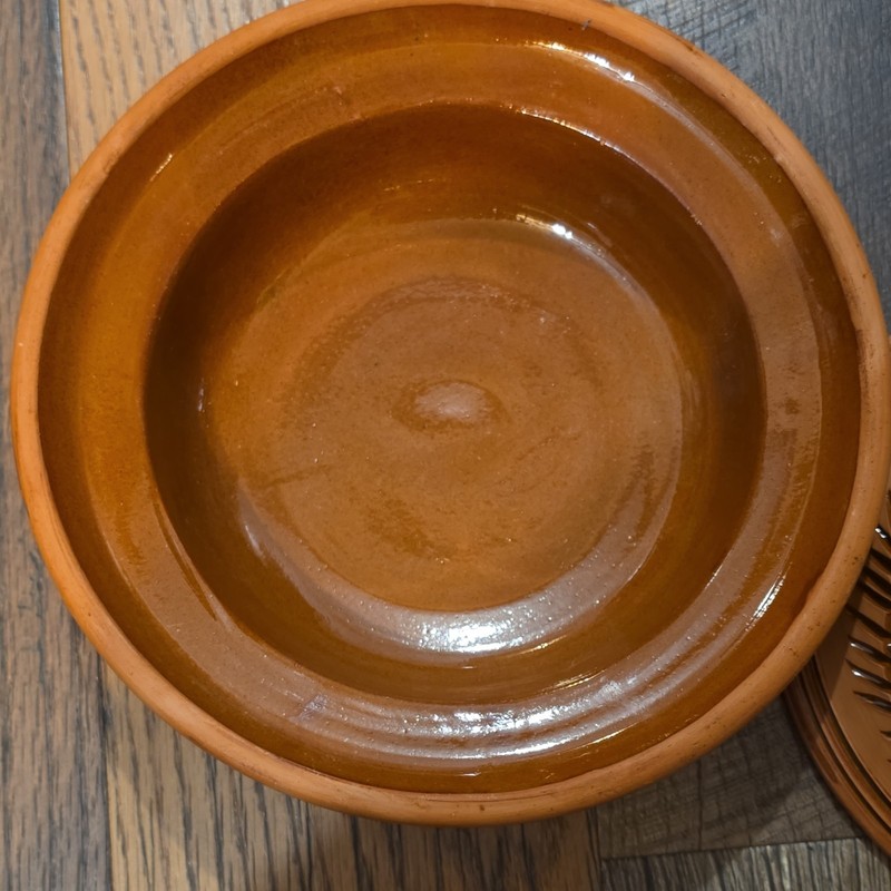 Hand-Painted Ceramic Terracotta Tagine, Brown Red Yellow, Base Pan & Lid gallery